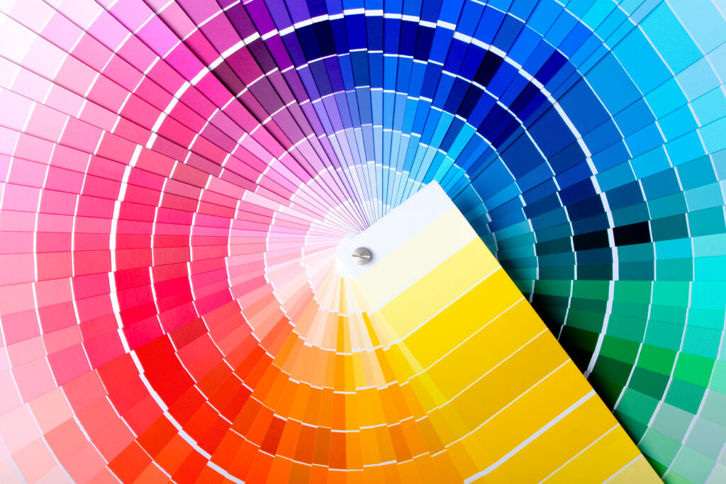 color psychology Close-up view of a color chart used for paint selection